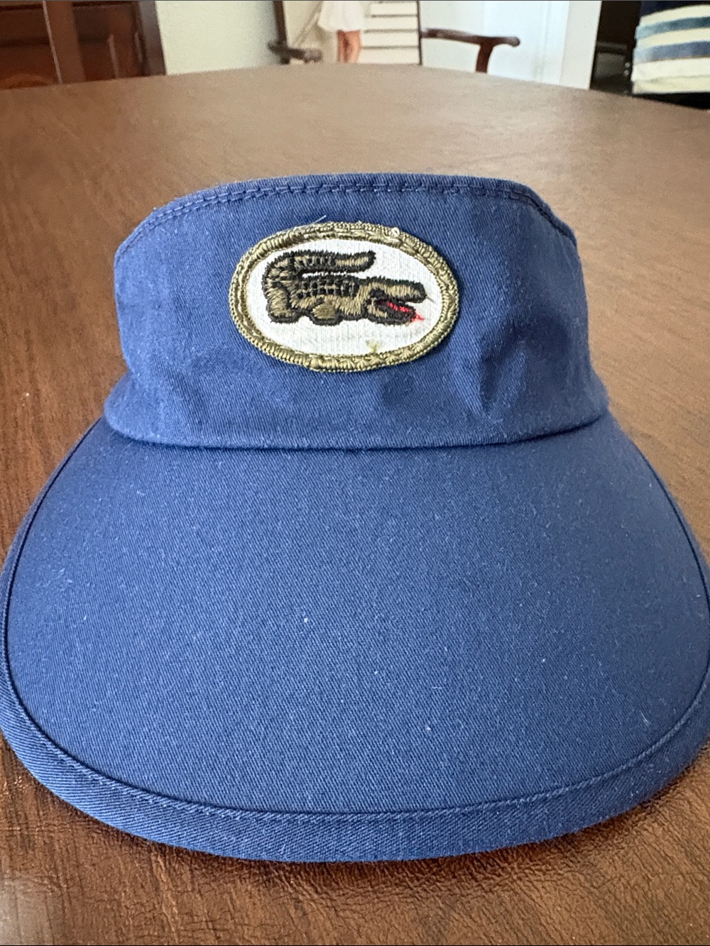 Vintage Izod Lacoste Navy Blue Visor with Embroidered Crocodile Patch